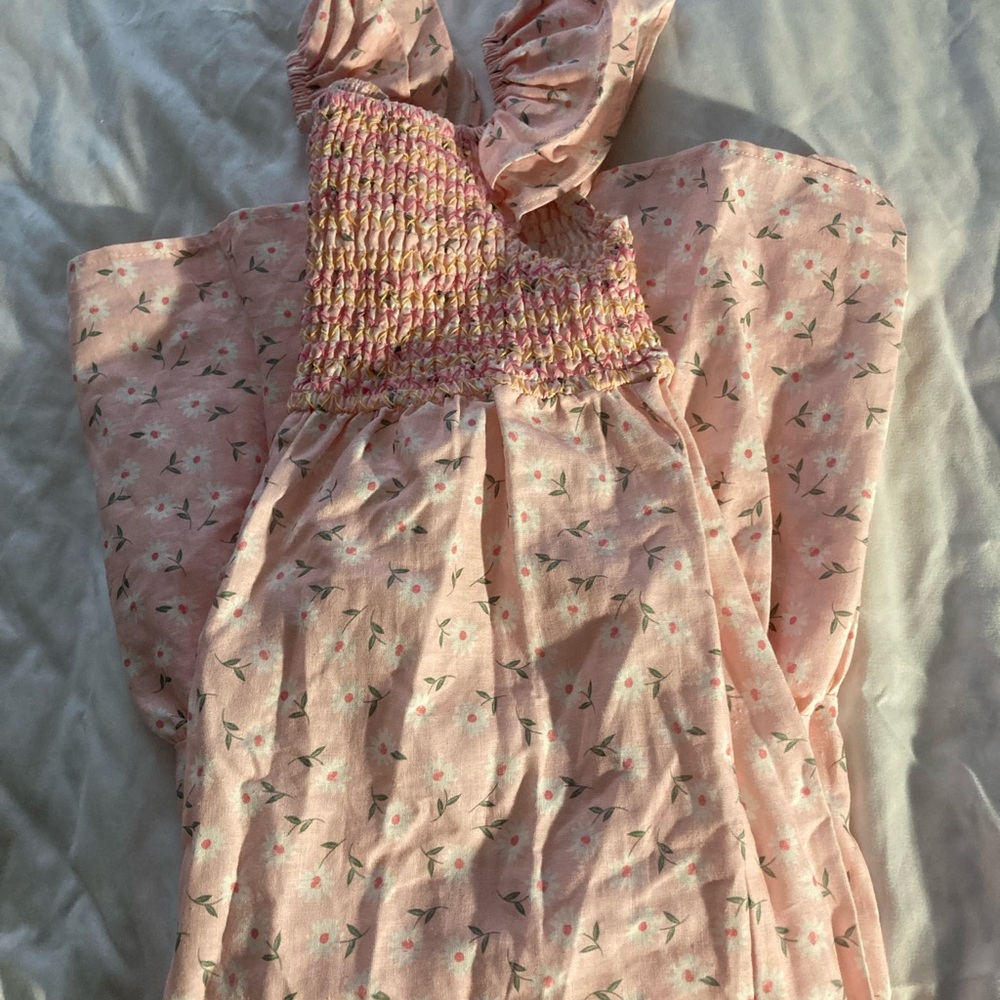 Peach Floral Smocked Dress - Picture 5 of 5